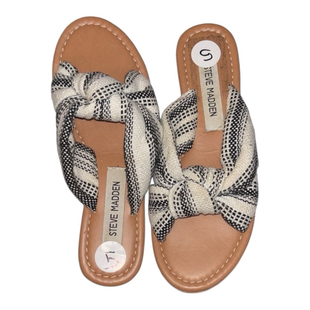 Steve Madden Black and White Sandals with Braided Straps